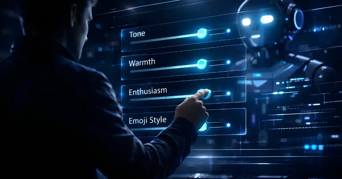ChatGPT tone control features showing AI personality customization with sliders