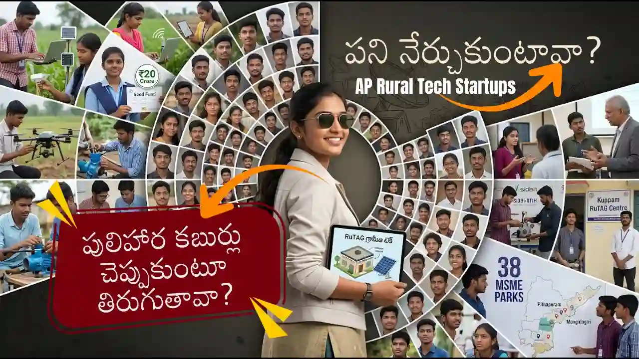 Telugu youth applying for SIDBI-RTIH ₹20 Crore Deep Tech Seed Fund at an AP RuTAG Smart Village Centre – a complete startup funding guide. telugu business ideas for startup plans.