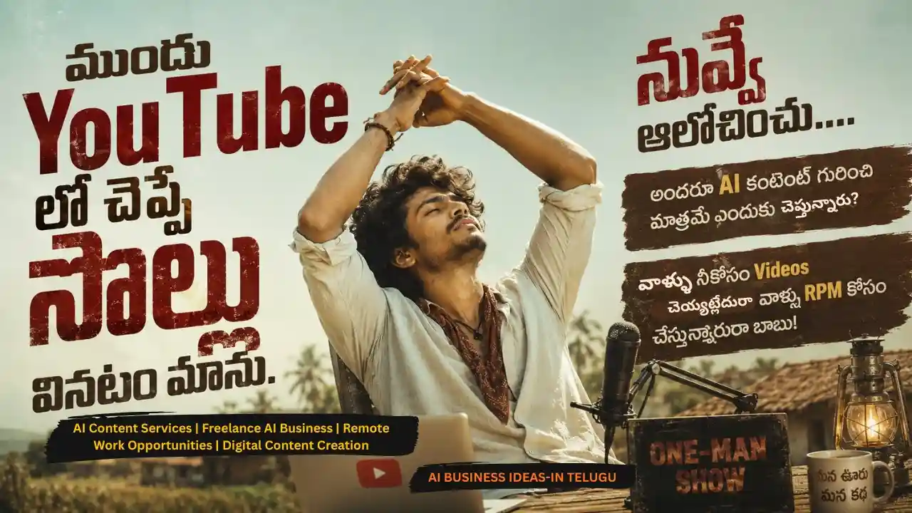 Cinematic Village Podcast Setup guide helping rural unemployed youth create powerful YouTube content, introducing village business ideas telugu and online business ideas in telugu as self employment business ideas in telugu.