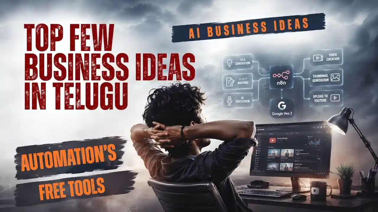A comprehensive digital entrepreneurship guide covering freelance AI business models and remote work opportunities, highlighting low investment business ideas in telugu for unemployed youth.
