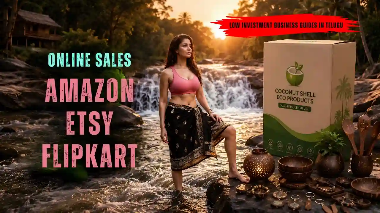 Coconut shell success story inspiring eco friendly startup and rural business development in Telugu