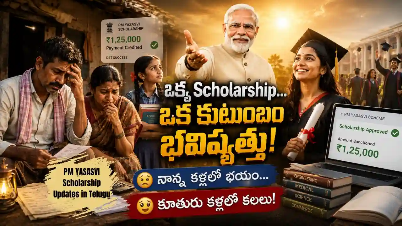 Looking for PM YASASVI Scholarship details? Learn about the eligibility criteria, income limit, and scholarship amounts for classes 9 and 11. Our complete guide in Telugu covers everything from OTR registration to final submission. (పీఎం యశస్వి స్కాలర్షిప్ పూర్తి వివరాలు).